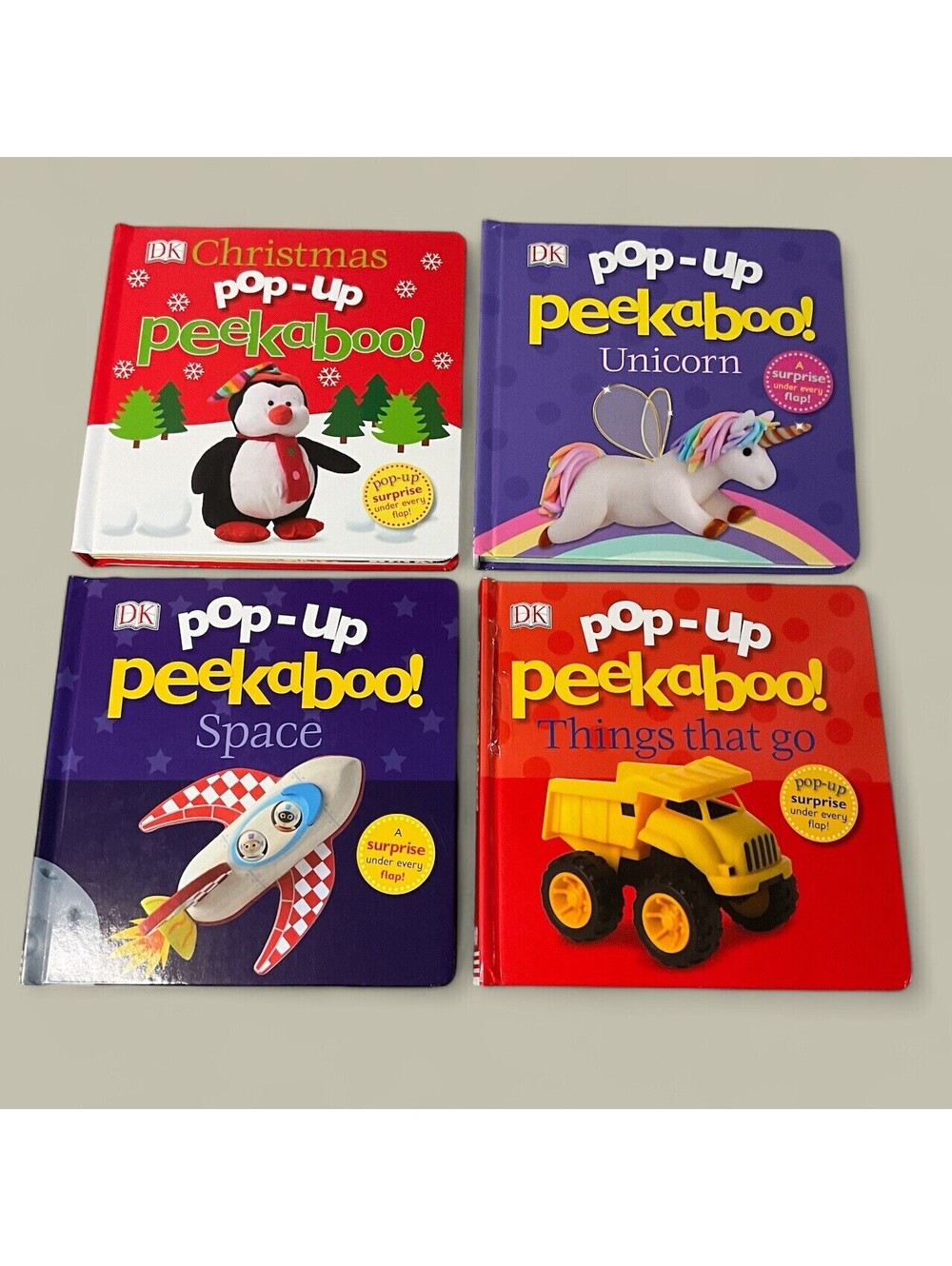 Lot of 4 Pop-Up PeekaBoo DK Childrens Board Books Christmas Unicorns Space